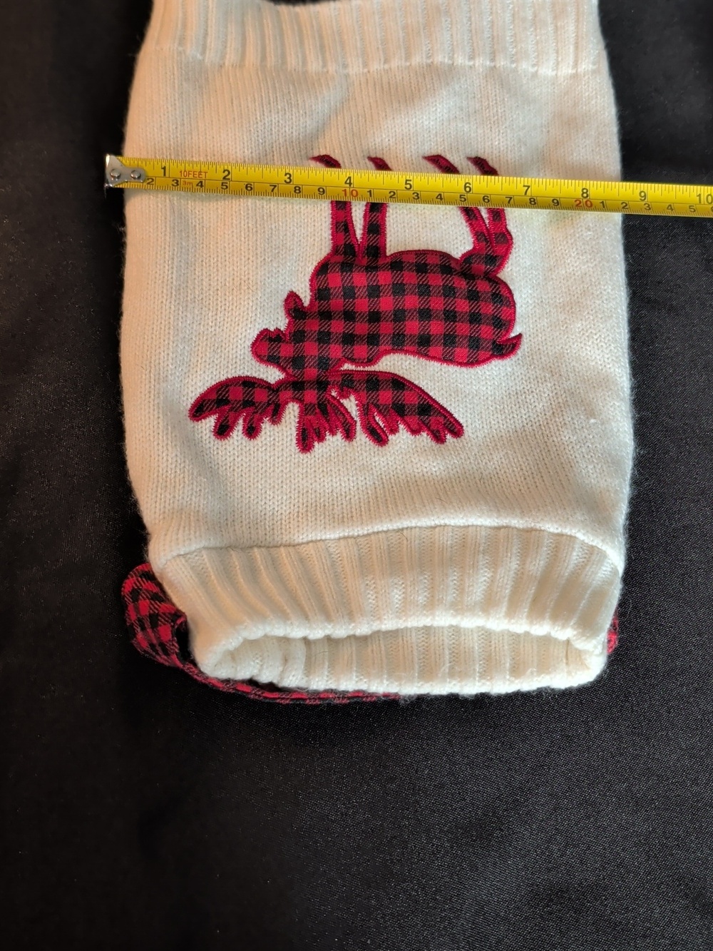 Dog Clothes- Ivory Knit Sweater with Red Buffalo Plaid Moose And Scarf Size XS/S - Picture 5 of 6
